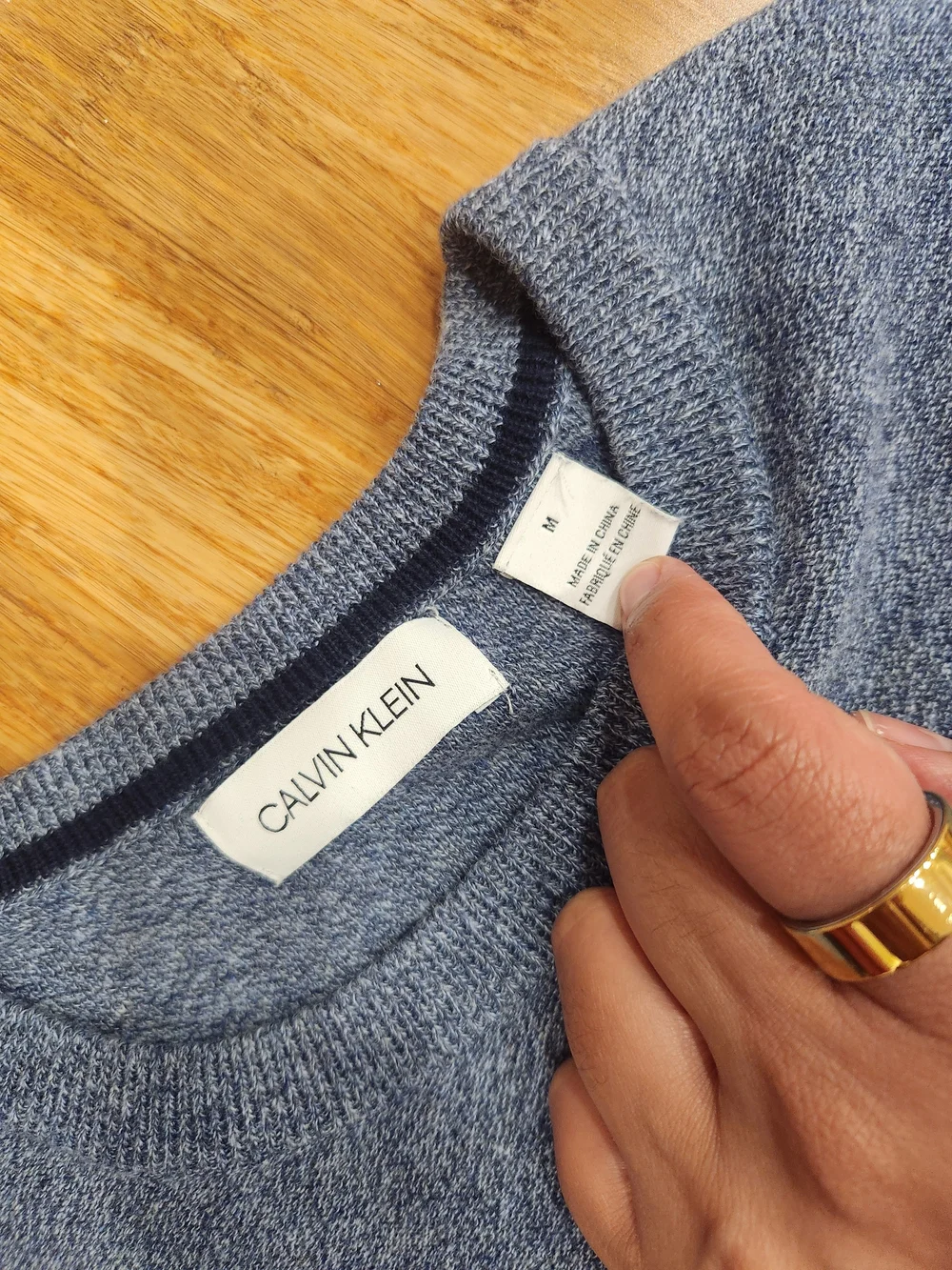 Calvin Klein Navy Heather Crewneck Sweater with Logo Band
